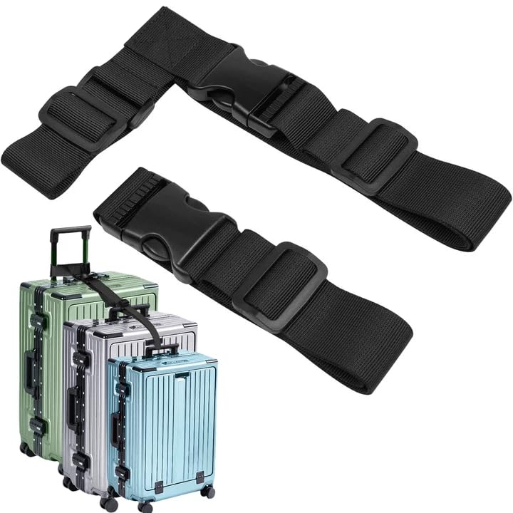 2 Pack T-Bar Luggage Straps, Luggage Straps to Connect Two Suitcases,Luggage Connector Straps Extra Long Nylon Straps with Lightweight Design (Black)
