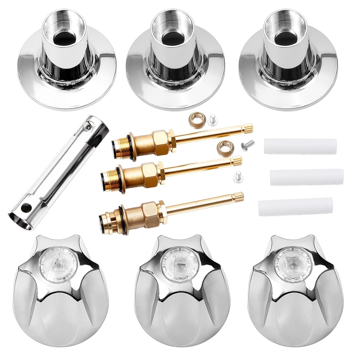 3 Handle 39619 Bathtub and Shower Remodel/Rebuild Trim Kit Compatible with Price Pfister Verve Faucets, Shower Faucet Knob Kit Includes 12H-2H 12H-2C 12H-18D Stems, Chrome knob Handle and Flange Base
