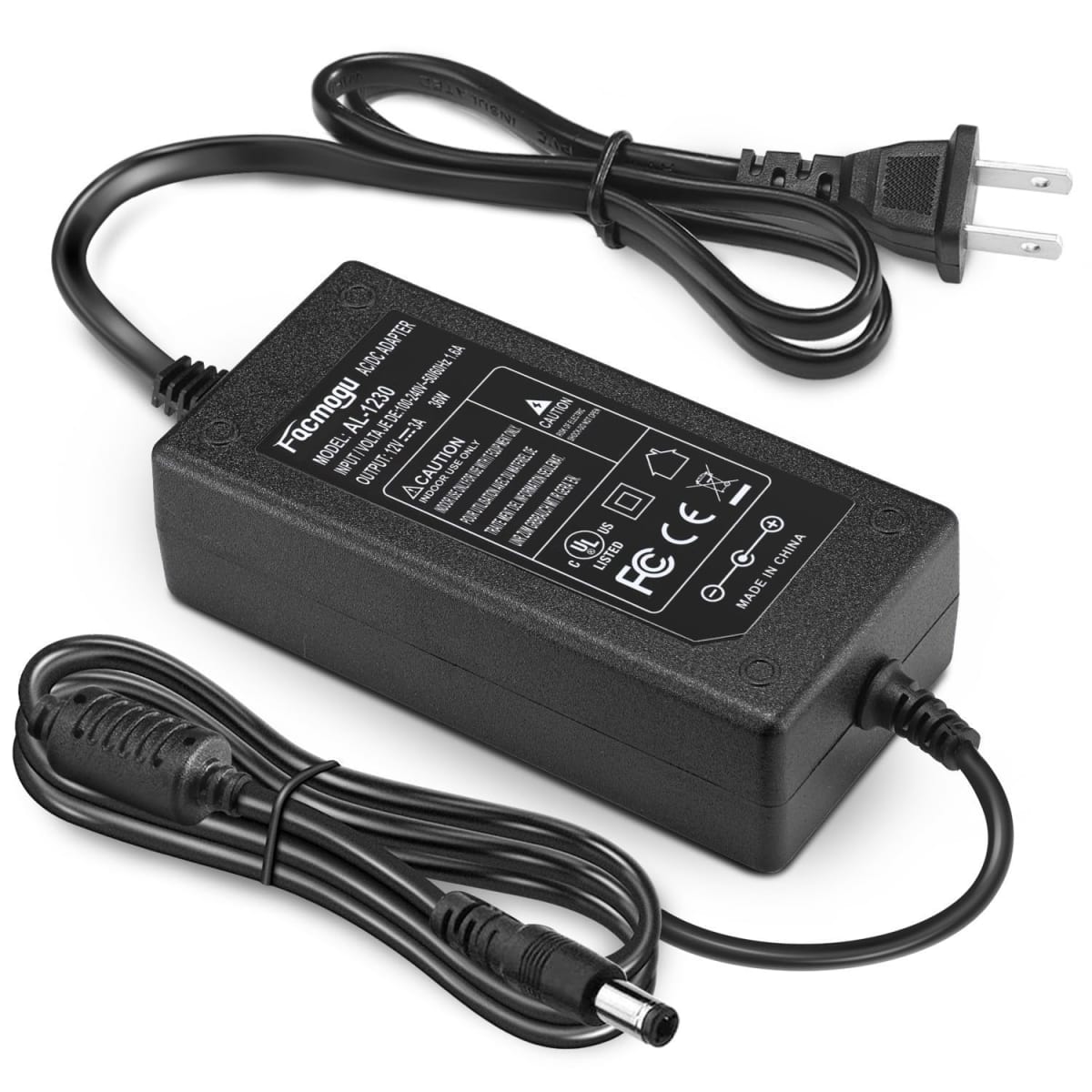 Facmogu DC 12V 3A Power Adapter, 100-240V AC to DC 12V 3A 36W Power Suppy with Barrel Connector 5.5x2.5mm & 5.5x2.1mm, 12 Volt 3 Amp Desktop Adpater 12V Switching Transformer AC/DC Power Converter