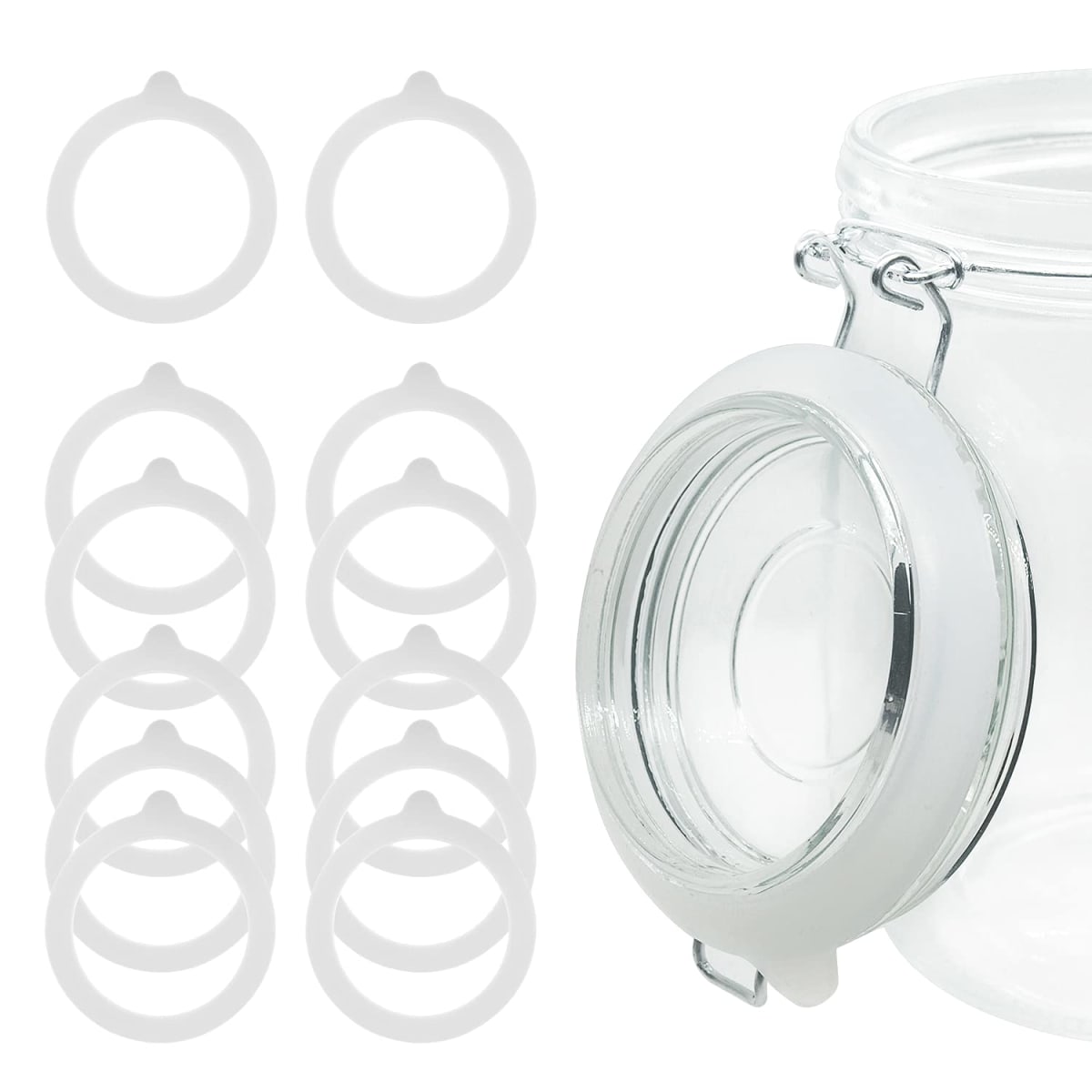 12 Pieces Rubber Seals Rings for Glass Jars, Airtight Silicone Replacement Gasket, Leakproof Silicone Gasket Sealing Rings for Mason Jars, Elastic and Fits Most Sizes (White)