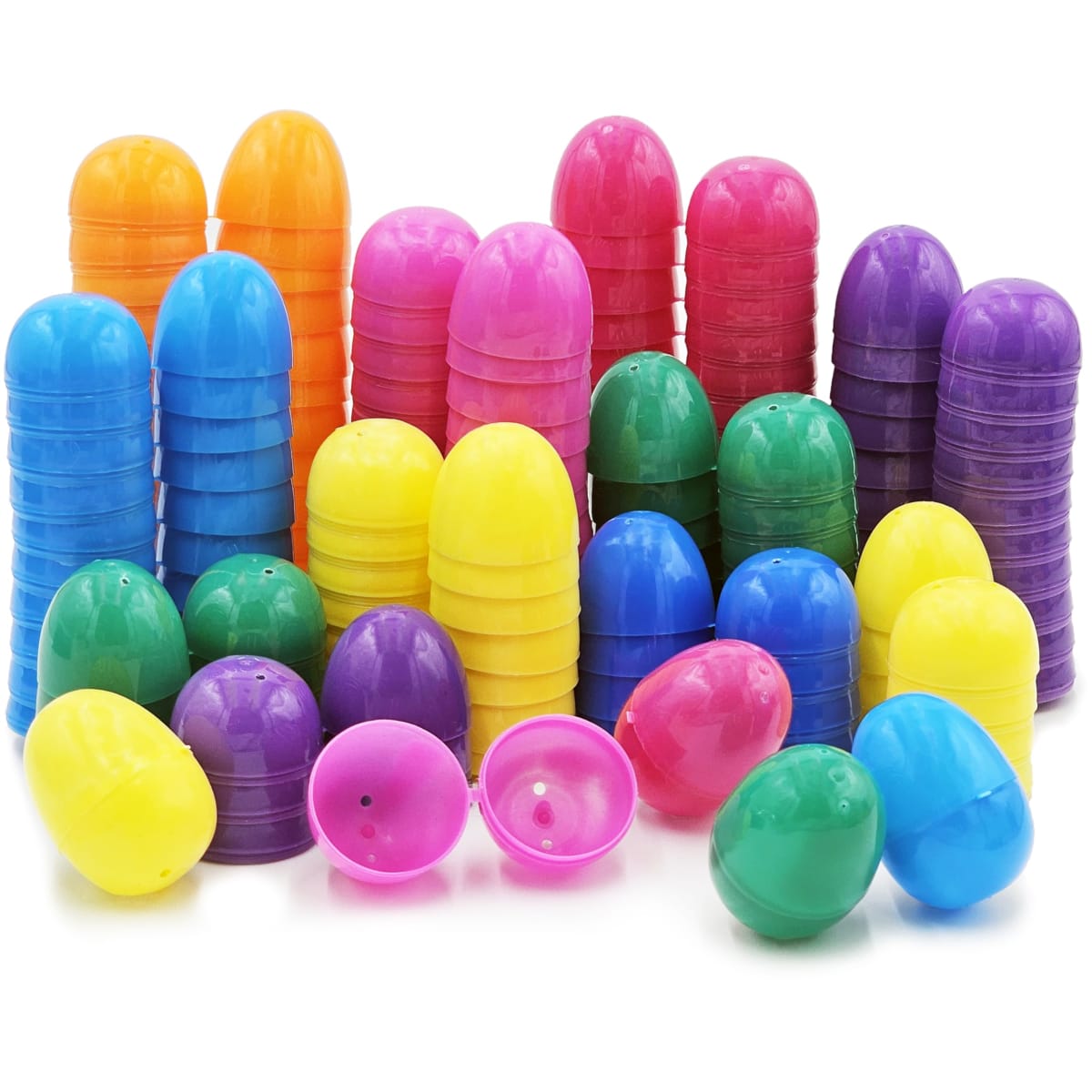 The Dreidel Company Fillable Easter Eggs with Hinge Bulk Colorful Bright Plastic Easter Eggs, Perfect for Easter Egg Hunt, Suprise Egg, Easter Hunt, 2.25" Assorted Colors (50-Pack)