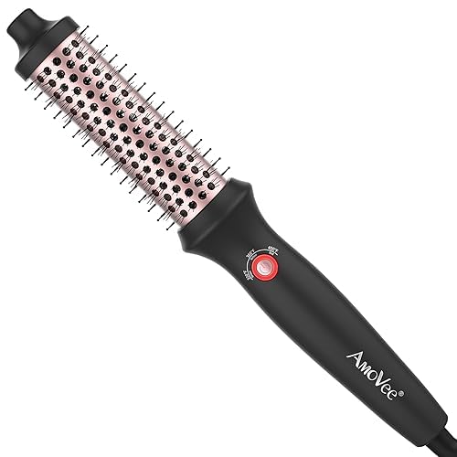 Heated Round Brush, Fast Heating Curling Iron for Blowout Look, 3 Temp Settings, 1.25 Inch Thermal Brush with Dual Voltage, Smooth and Voluminous Curls for Travel