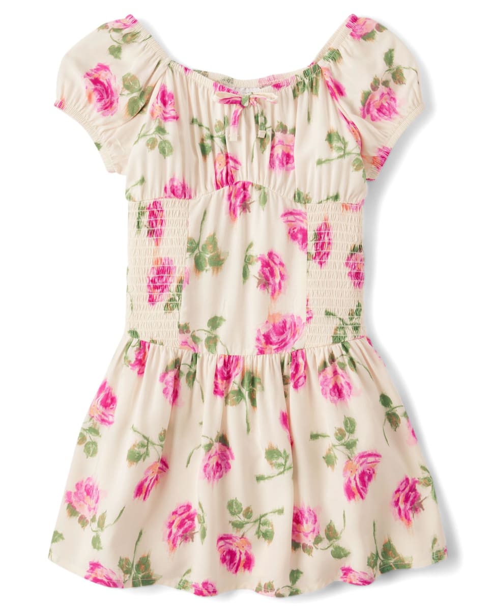 The Children's Place,Girls,Smocked Dress, Short SleeveFair Ivory,Small