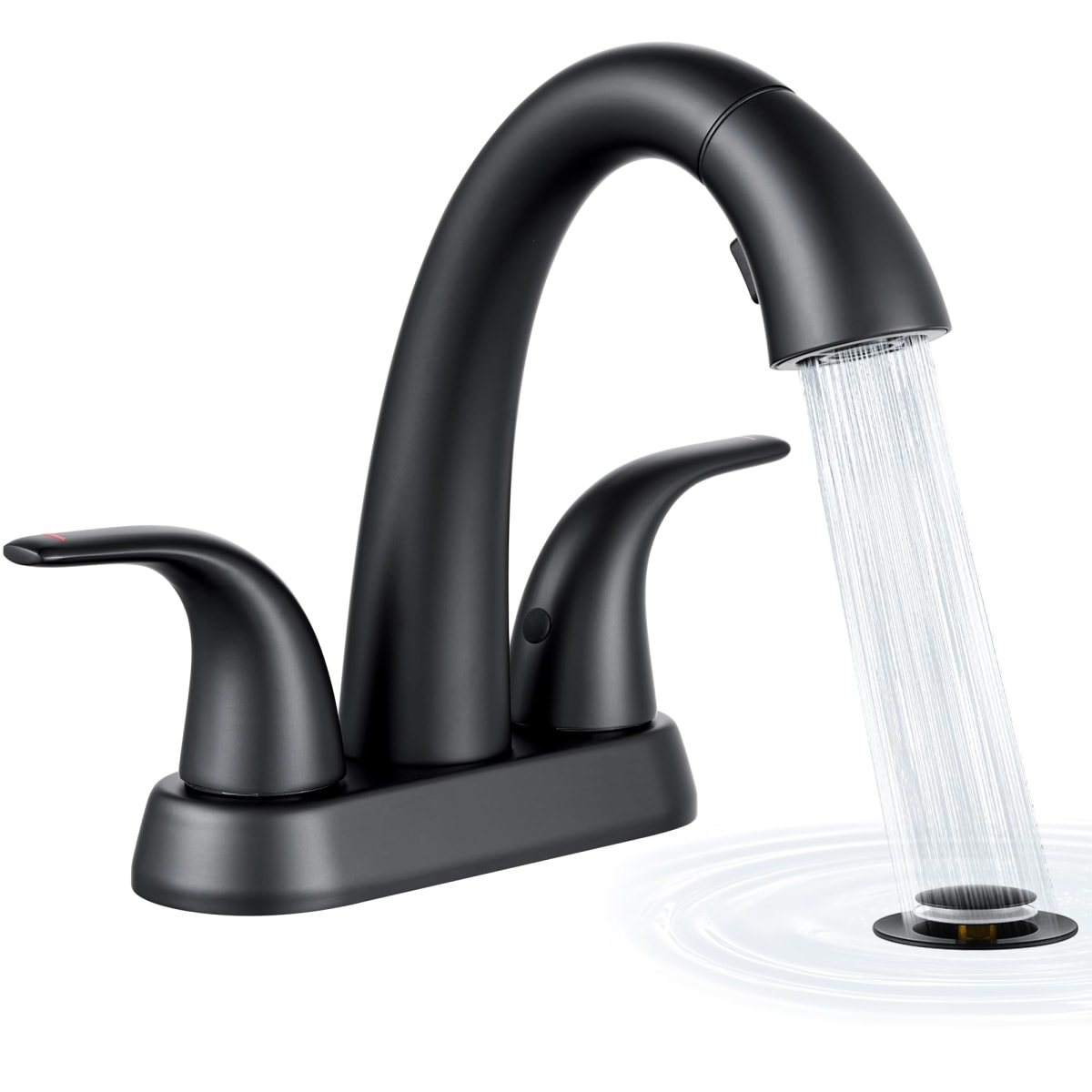 Ultimate Unicorn Matte Black Bathroom Sink Faucet - 4 Inch Centerset Pull Down Vanity Faucets 3 Hole with Pop Up Drain - Two Handle Modern Washbasin Tap Set with Pull Out Sprayer for Rv Restroom