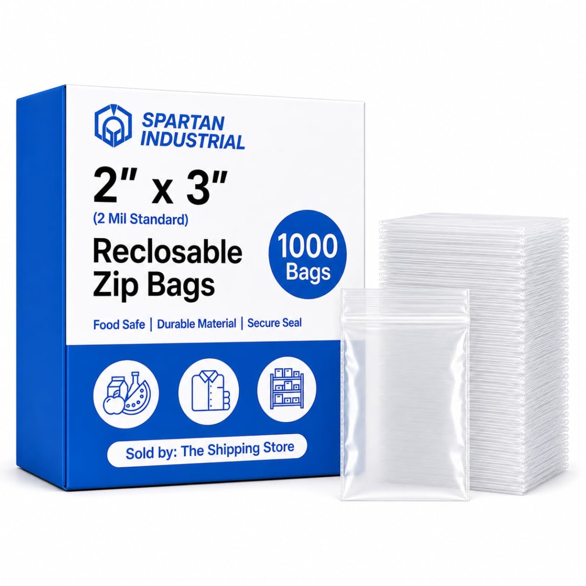 Spartan Industrial - 2” X 3” (1000 Count) 2 Mil Clear Reclosable Zip Plastic Poly Bags with Resealable Lock Seal Zipper