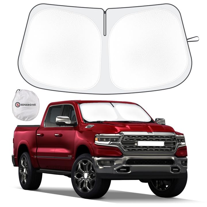 Car Windshield Sun Shade Compatible with 2019 2020 2021 2022 2023 2024 2025 Dodge Ram 1500 2Dr RegularCab, 4Dr QuadCab, CrewCab, MegaCab Accessories Foldable Sunshade Truck Custom Windshield Sun Visor