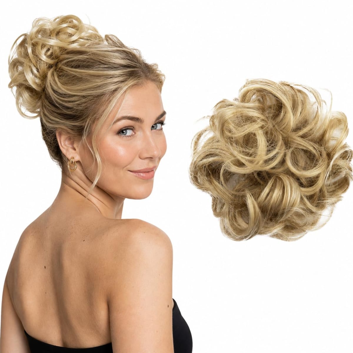PRETTYSHOP Scrunchie Scrunchy Bun Up Do Hair piece Hair Ribbon Ponytail Extensions Wavy Curly or Messy Verious Colors (bleach blonde mix 86A/613 G28A)