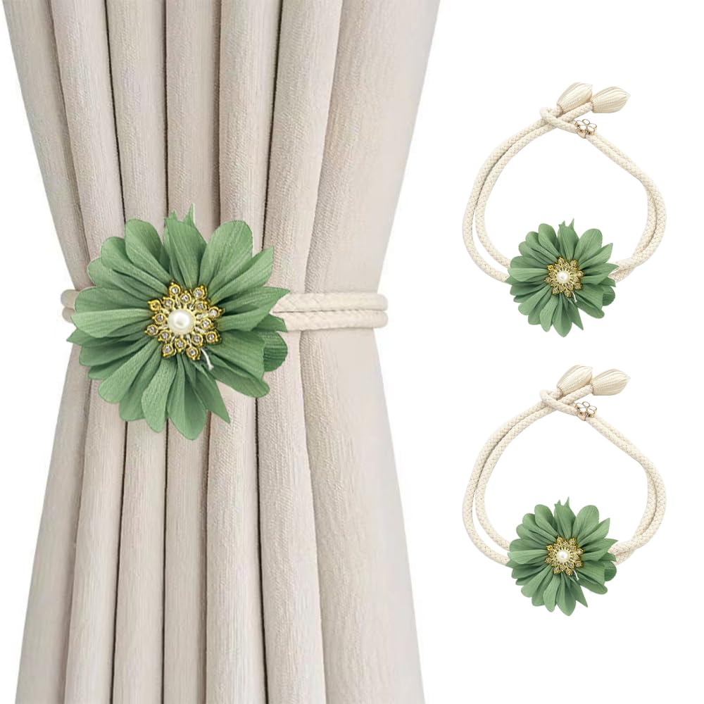 Curtain Tiebacks, 2PCS 3D Fabric Flowers Curtain Holders Adjustable Elegant Tie Backs for Window Drapery Decoration Bedroom Home