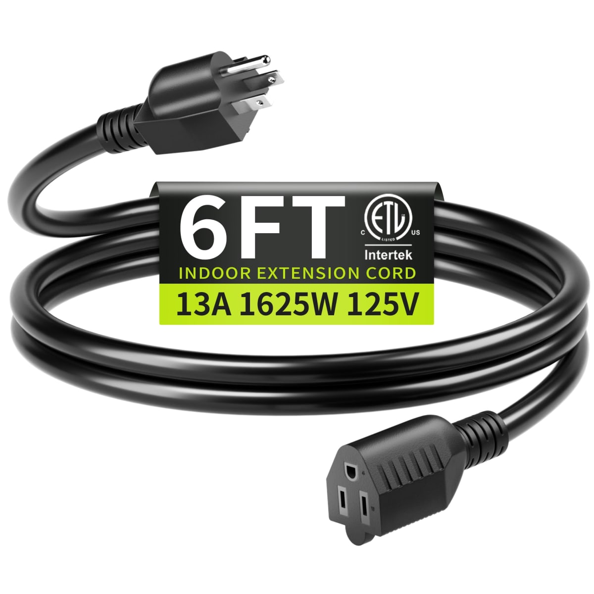 Seeklyze 16/3 Black Extension Cord 6 FT Indoor, Short Extension Cord