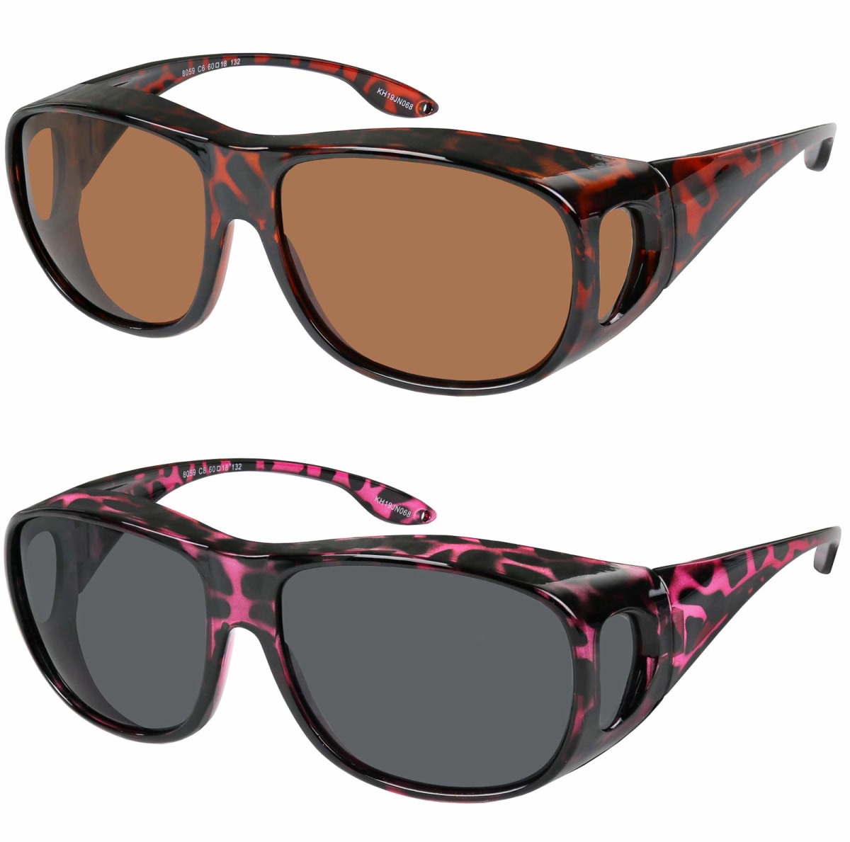 Fit Over Wrap Sunglasses with Polarized Lens - Havana Frame, Brown Lens or Smoke, 100% UV Protection for Men & Women
