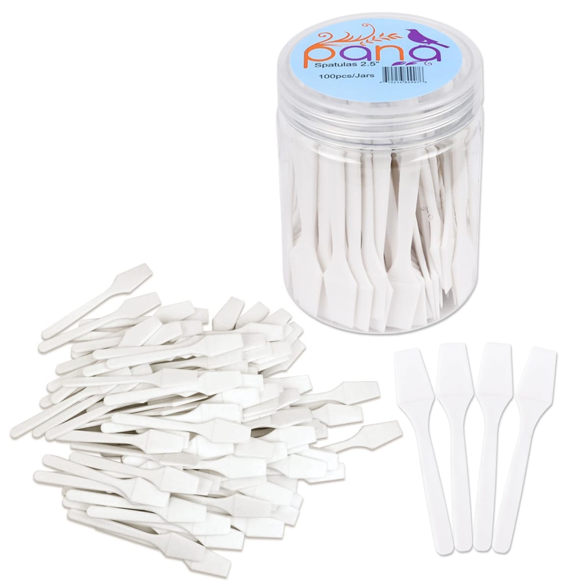 Beauticom® Pana Brand Cosmetic Make Up Disposable Plastic 2.5" Spatulas Skin Care Facial Cream Mask Spatula (100 Pieces in a Container) (WHITE)