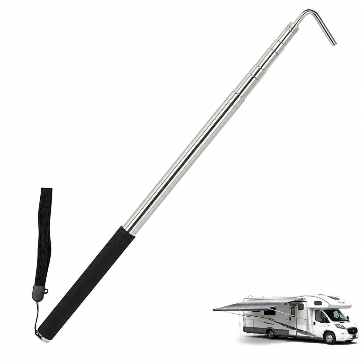 scottchen PRO RV Awning Rod Opener Easy Reach Telescopic Puller 13-3/4" to 44-3/4" Stainless Steel Silver & Black - 1pack