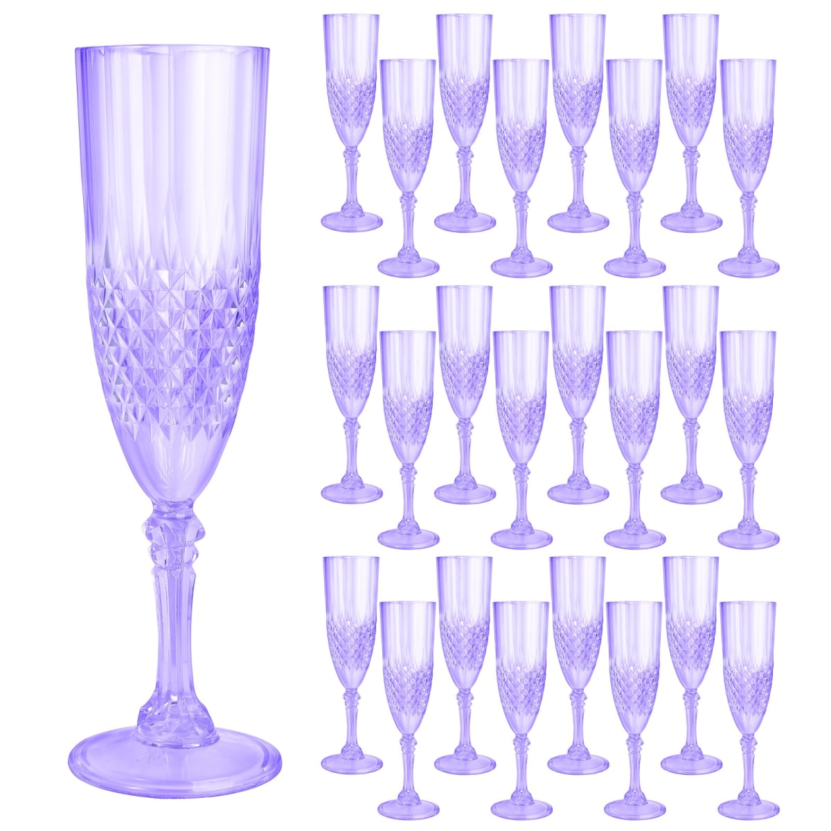 CHICERA 24 Purple Plastic Champagne Flutes, Purple Champagne Glass Bulk, made of durable plastic material, can be used for weddings, everyday fun parties and more