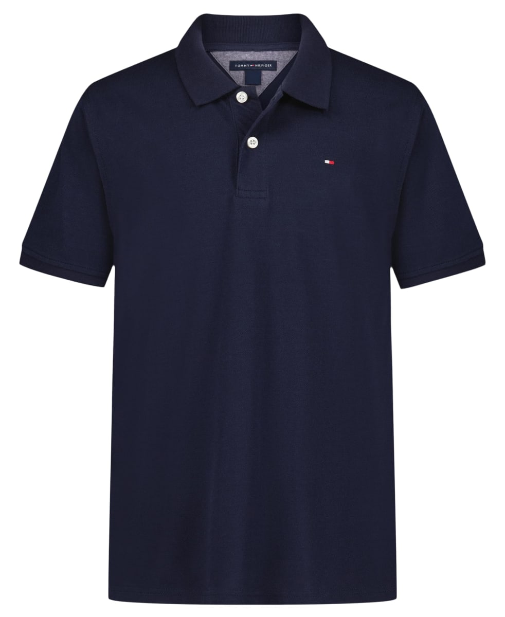 Tommy Hilfiger Boys' Short Sleeve Pique Ivy Polo Shirt, Button Closure, Soft & Comfortable, Navy Blazer, 10-12