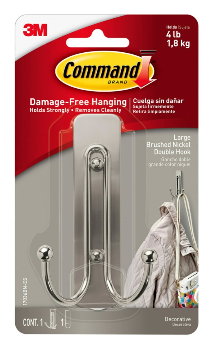 Command 17036BN-ES Wall Hooks, Large, Brushed Nickel, Great for Dorm Decor