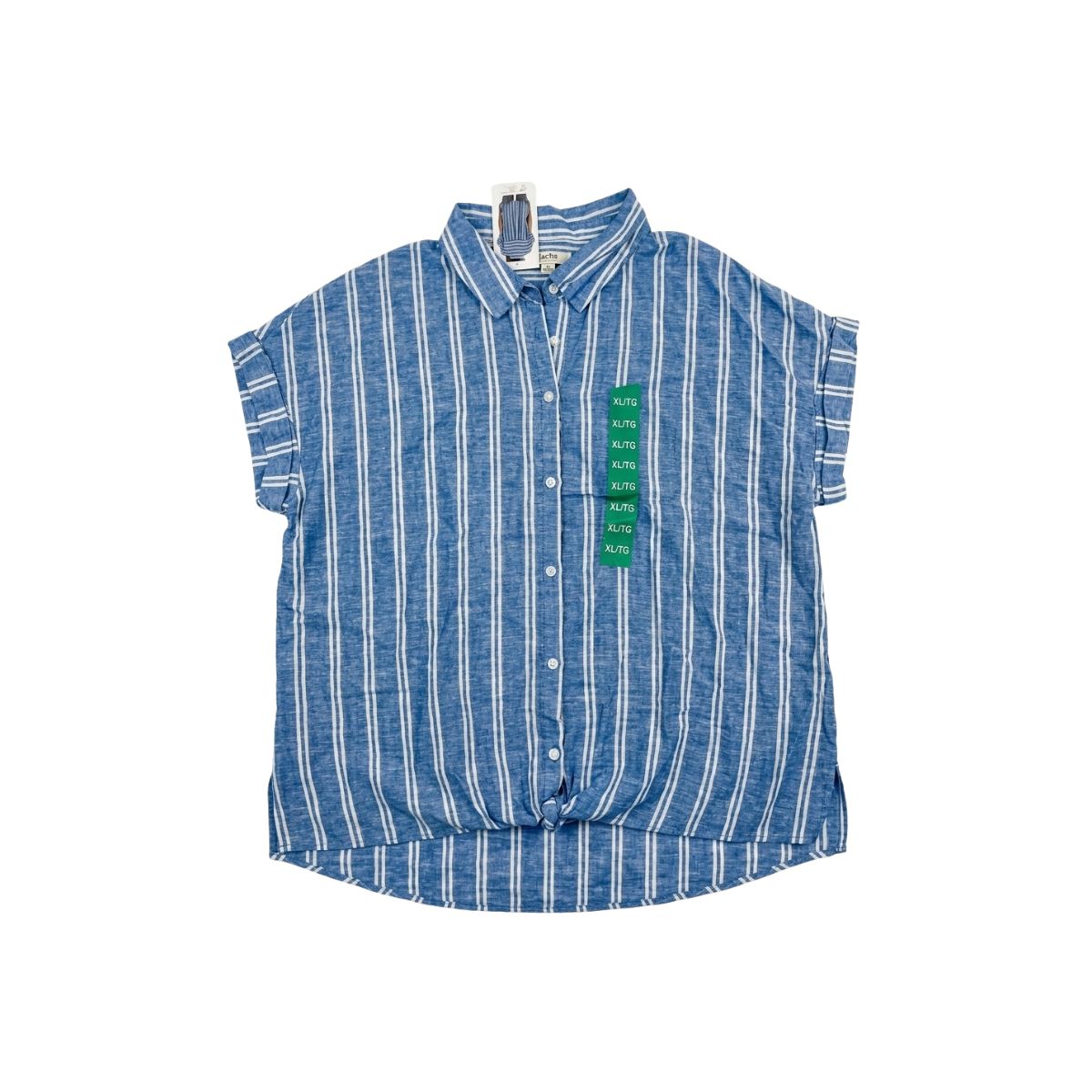 Jachs Girlfriend Blue and White Striped Tie-Front Linen-Blend Shirt
