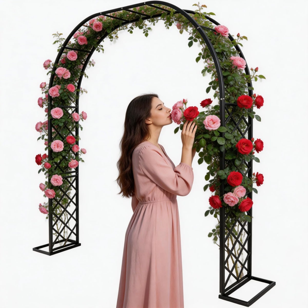 Black Heavy Duty Metal Garden Arch Trellis 90.5" W x 94.5" H for Climbing Plants, Decorative Archway Wedding Arch Frame for Patio, Backyard, Patio, Lawn, Pathway