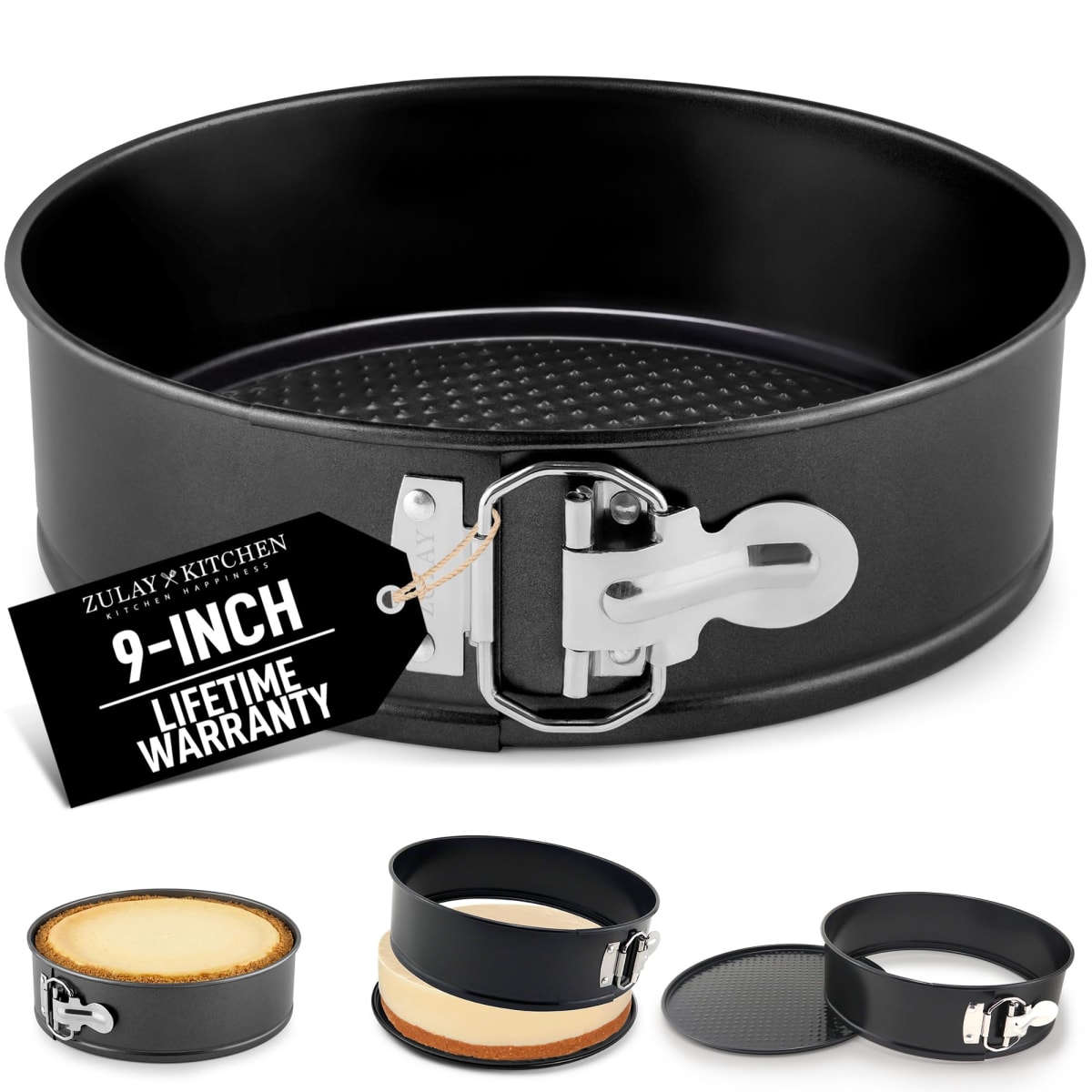 Zulay Kitchen 9-Inch Non-Stick Cheesecake Pan -Leakproof Springform Pan with Removable Bottom and Easy Release - Round Cake Pan for Baking Cheesecake, Deep Dish Pizza (Black)