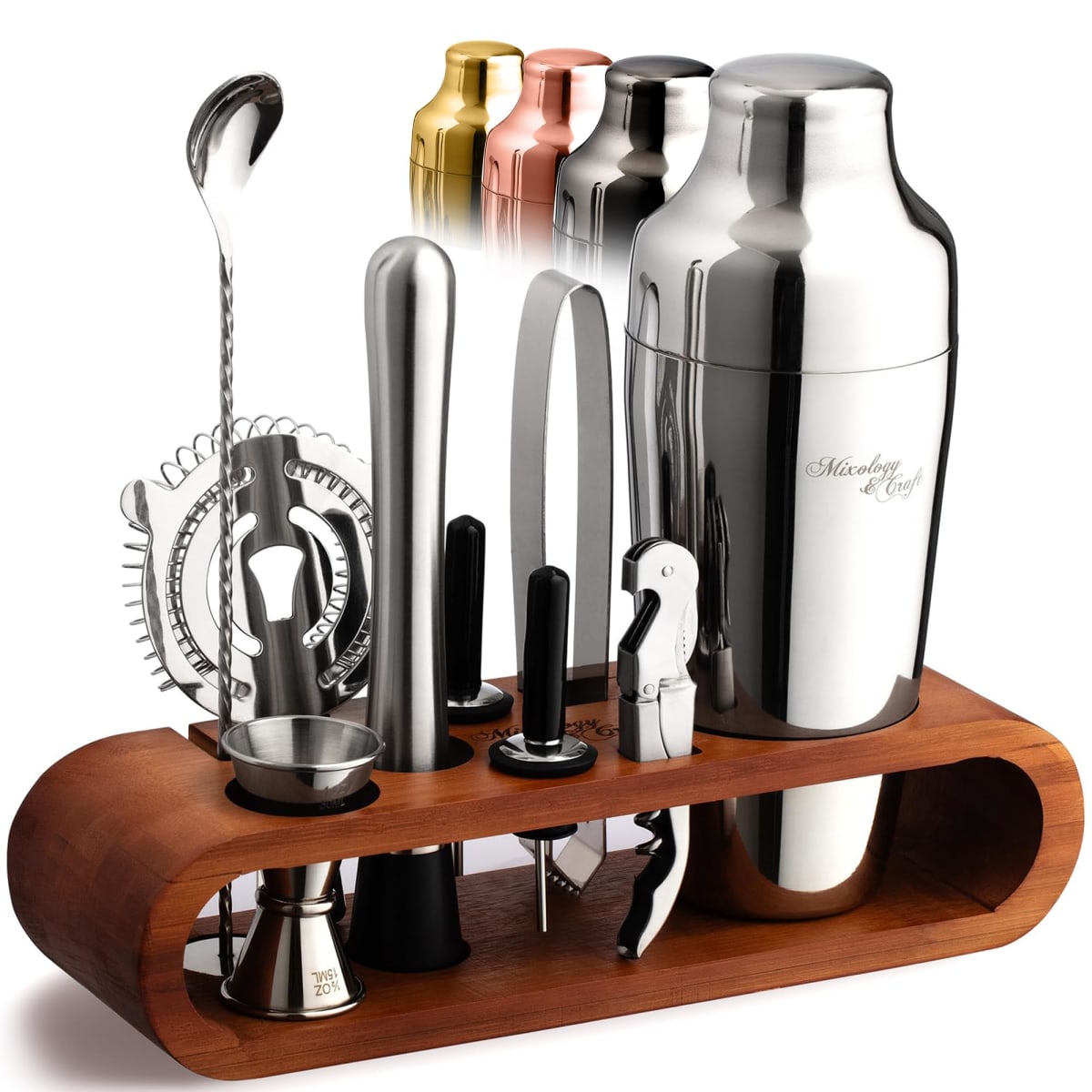 Mixology Bartender Kit: 10-Piece Bar Tool Set with Stylish Mahogany Stand - Perfect Home Bartending Kit and Martini Cocktail Shaker Set For an Awesome Drink Mixing Experience - Exclusive Recipes Bonus