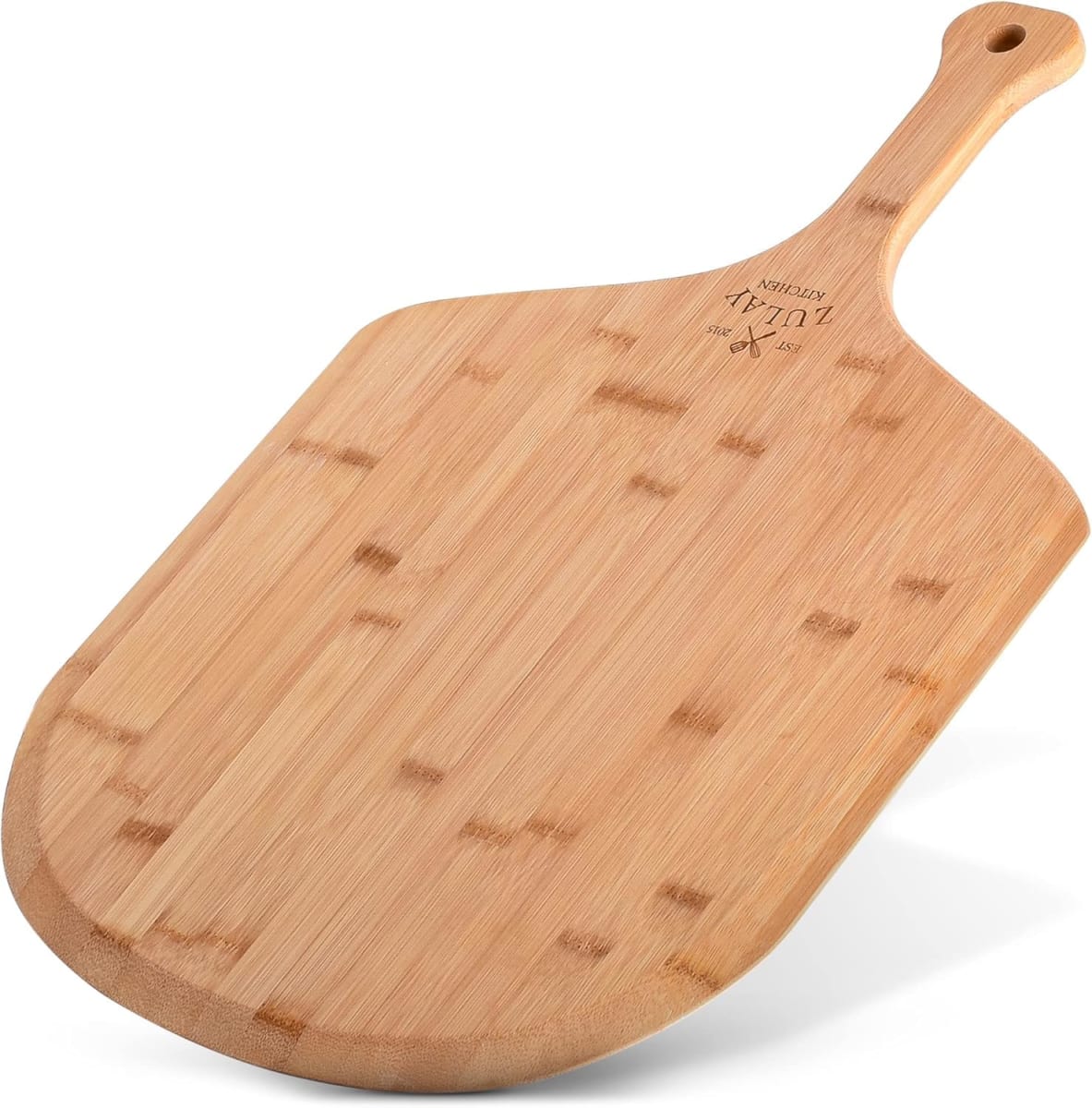 Zulay (Medium 12") Authentic Bamboo Pizza Peel Wood - Natural Bamboo Pizza Paddle with Easy Glide Edges & Handle for Baking - Medium Wood Pizza Peel for Transferring & Serving