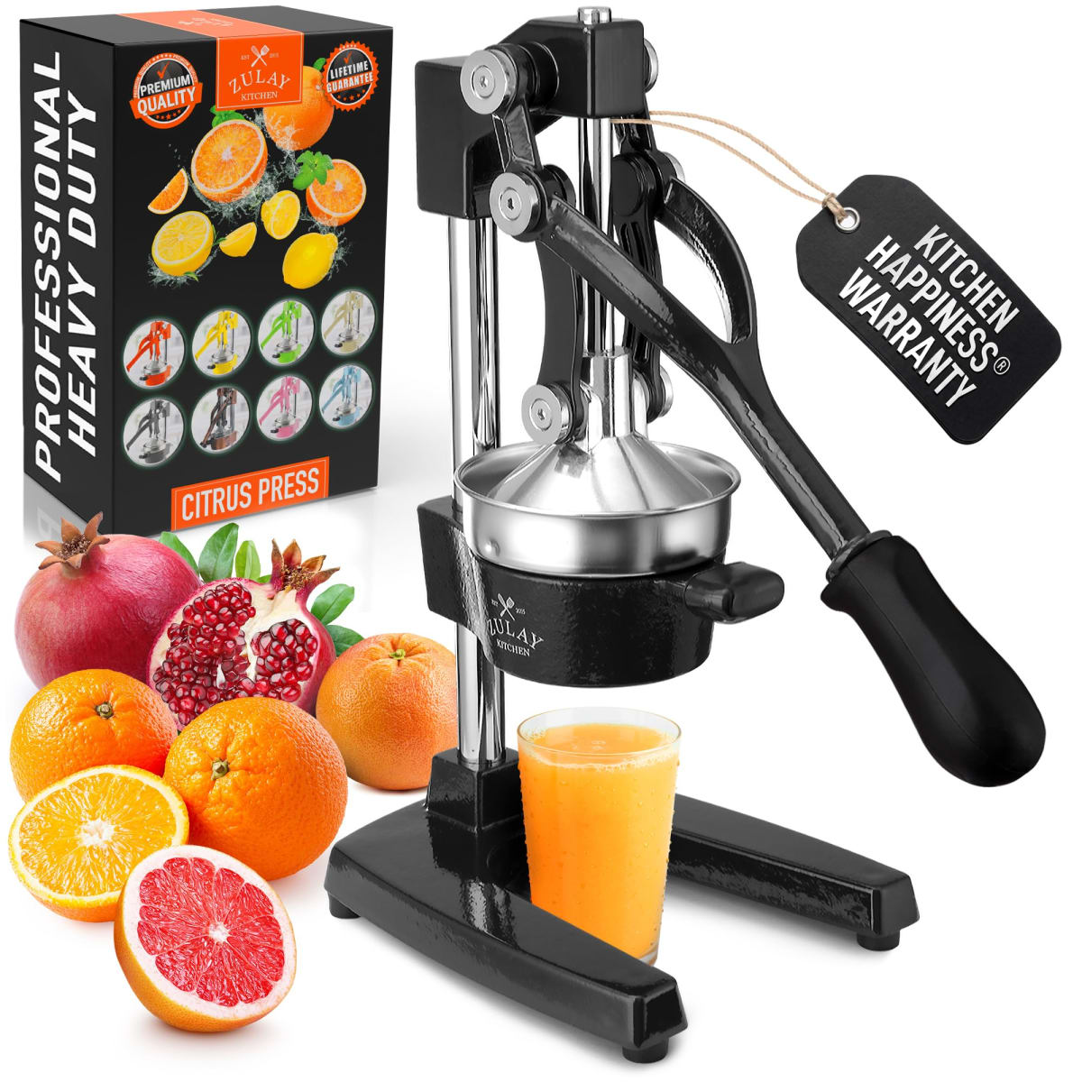 Zulay Kitchen Cast Iron Juicer - Manual Citrus Press and Lemon Squeezer - Premium Quality Heavy Duty Manual Juicer for Orange Juice and Lime Squeezer, Black