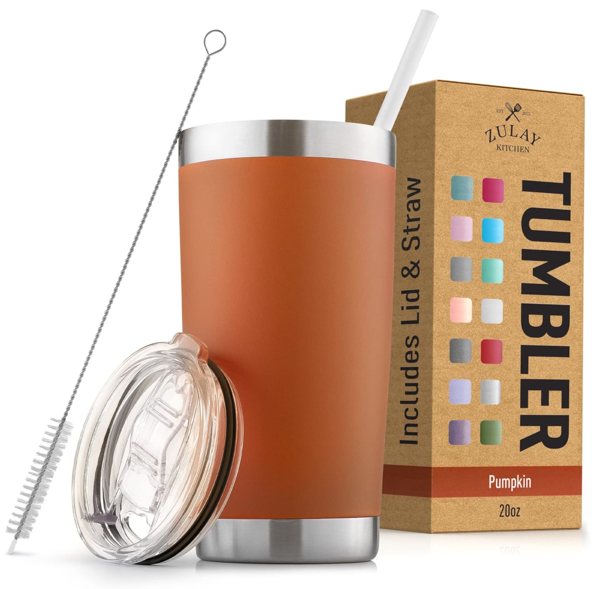 Zulay 20oz Stainless Steel Tumbler With Lid and Straw - Sweat-Free Travel Coffee Mug Tumbler Cups - Double Walled Insulated Travel Mug For Hot and Cold Drinks (Pumpkin)