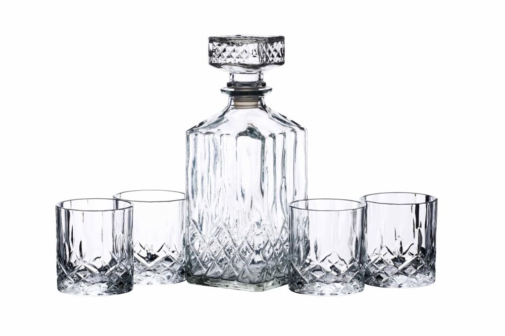 Kitchen Craft BarCraft Cut-Glass Whisky Decanter and Tumbler Gift Set (5 Pieces)