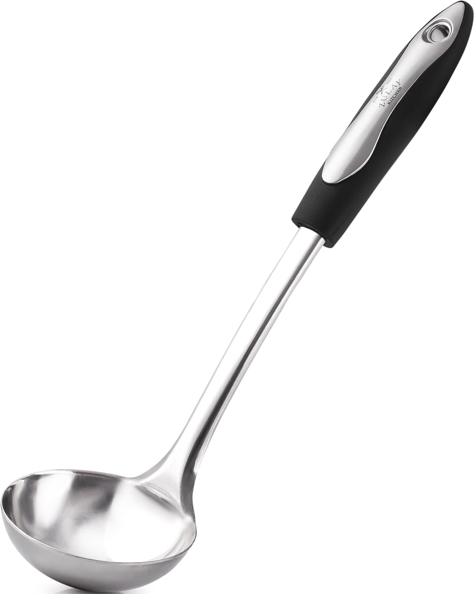 Zulay (12 inch) Stainless Steel Soup Ladle - Durable Rust Proof Soup Ladle with Ergonomic Handle - Soup Serving Spoon Ladles for Cooking, Gravy, Sauces, and More