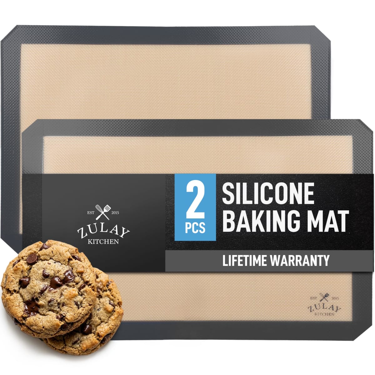 Zulay Kitchen 2-Pack Silicone Baking Mat Sheet - Reusable Silicone Baking Sheet - Easy & Convenient Nonstick Baking Supplies - 16.5"x11.6" Silicone Mats for Baking - Baking Mat for Oven - Dark Gray