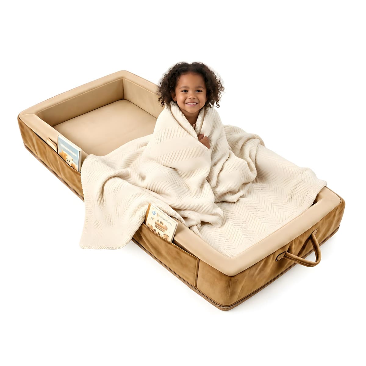 Beantown Toddler Portable Travel Bed - Foldable & Washable Floor Bed, Beige