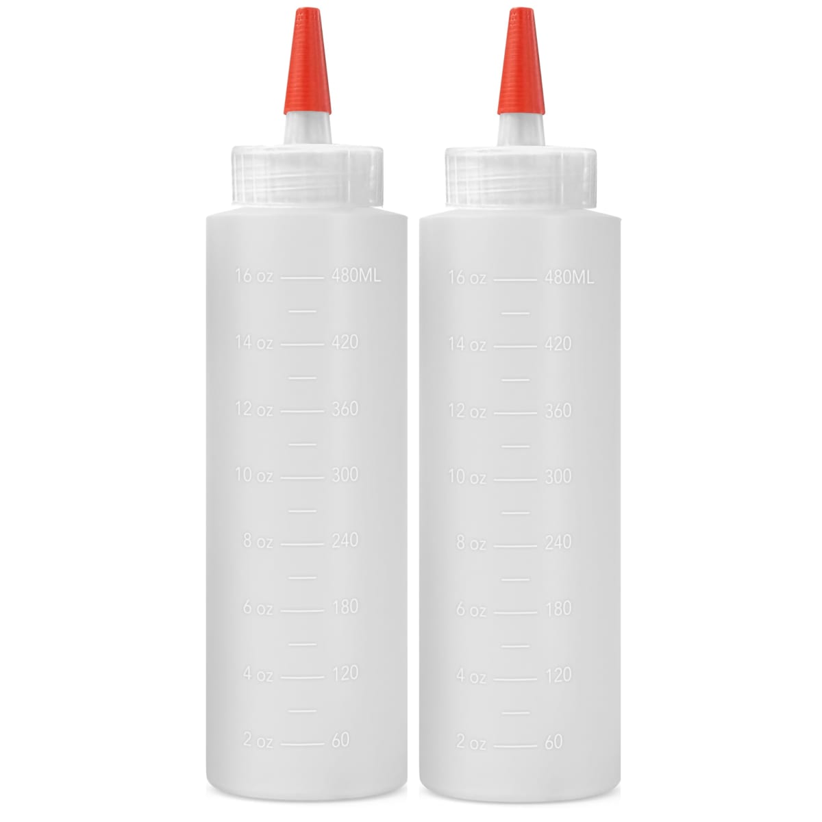2-pack Plastic Squeeze Bottles for Sauces - 16 OZ Condiment Squeeze Bottles for Liquids - Made in USA - BPA Free Squirt Bottles with Cap - Ketchup, Syrup, Oil, Dressings, Honey & Arts and Crafts
