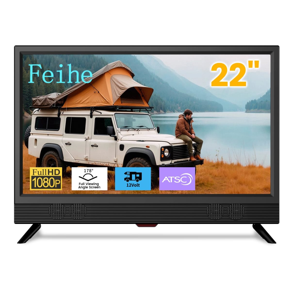 Feihe 22 Inch TV, 1080p LED Widescreen HDTV with Digital ATSC Tuners, 22 Inch Flat Screen TV with HDMI, VGA, RCA, USB for Kitchen, RV, Bedroom, Caravan, Black (ATSC-22)