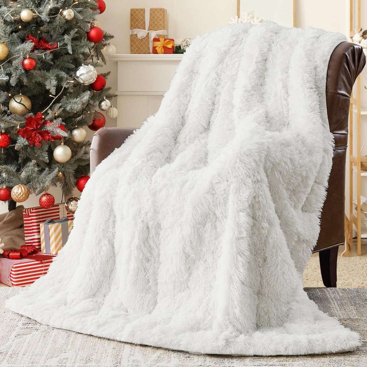 yescool Weighted Blanket for Adults (20 lbs, 60" x 80", Snow-White) Cooling Heavy Blanket for Sleeping Perfect for 140-160 lbs, Queen Size Faux Fur Blanket with Premium Glass Bead, Machine Washable