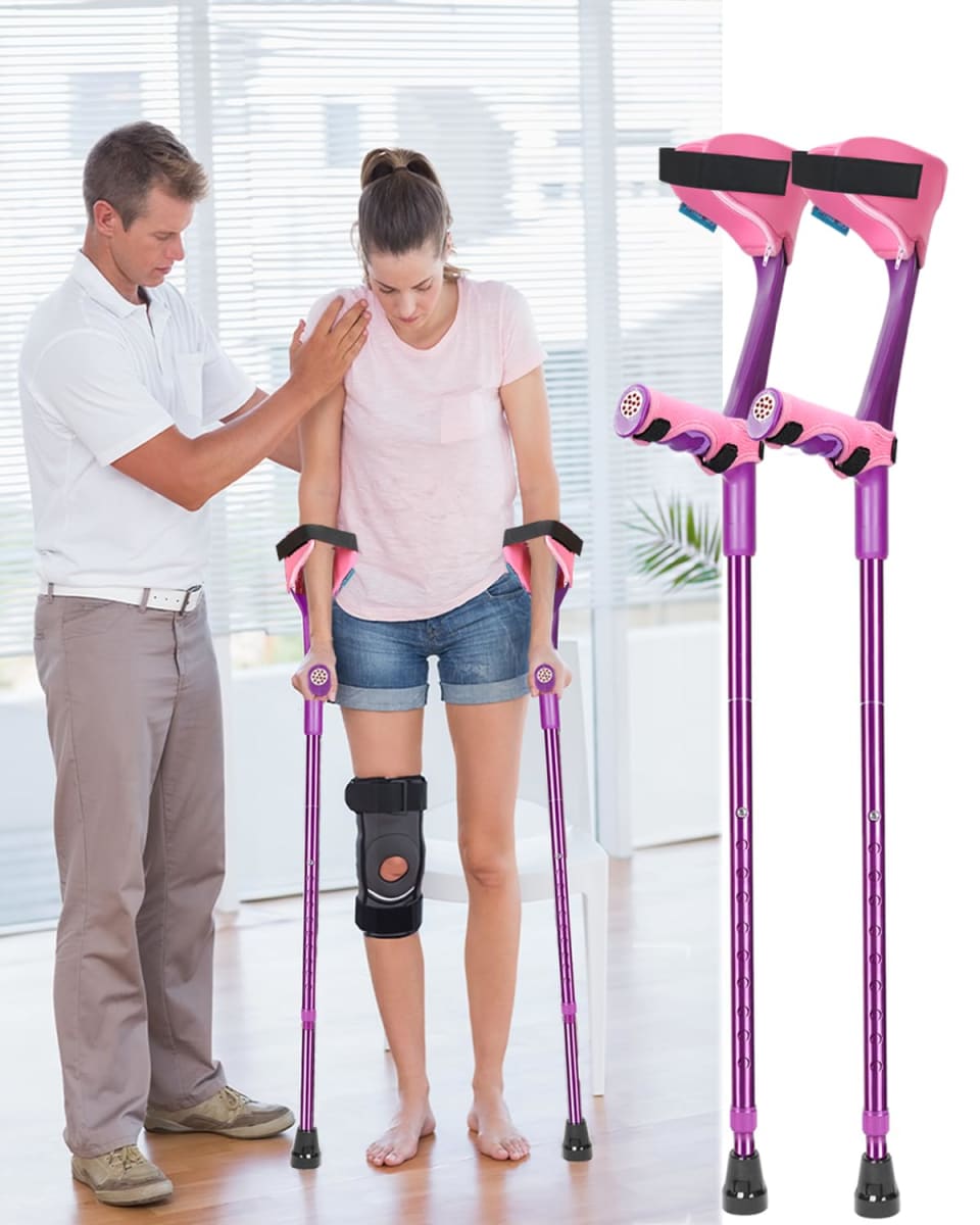Crutches for Adults have Elastic Crutches Padding for Elbow and Hand Padding, Foldable Forearm Crutches Increase Walking Comfort, Crutches for Walking (Purple)