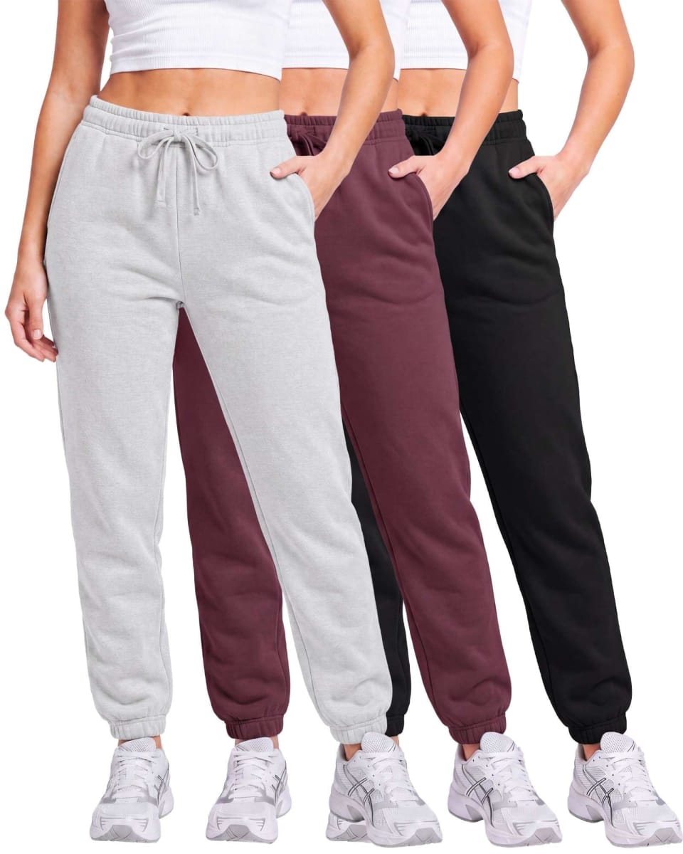 Real Essentials 3 Pack: Women's Fleece Jogger Sweatpants (Available in Plus Size), Set 1, Small