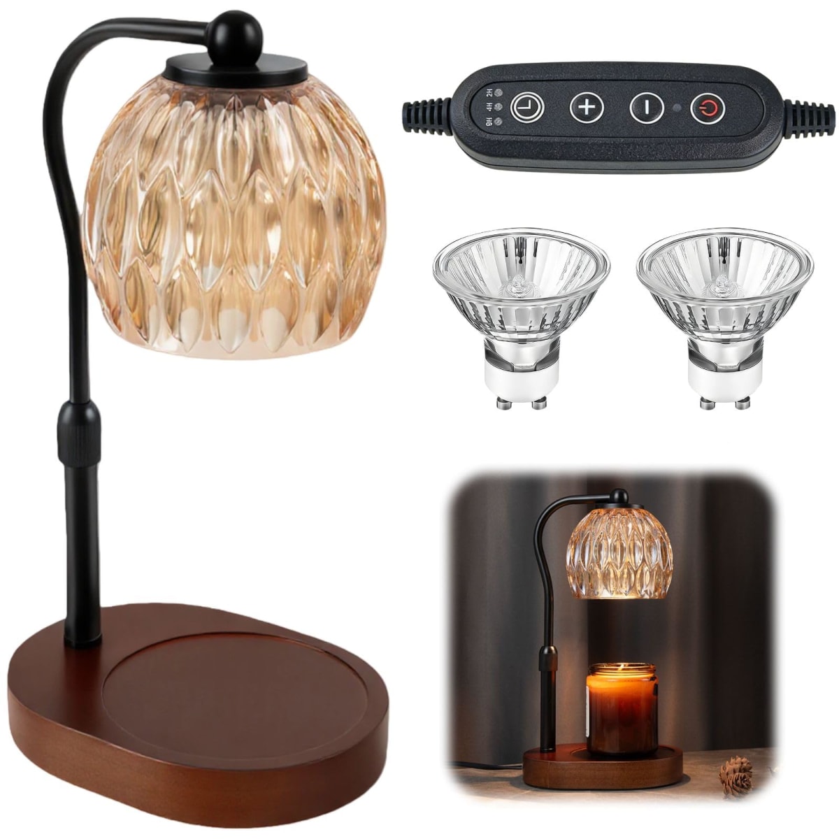 SunnySam Candle Warmer Lamp with Timer & Dimmer, Adjustable Height for Jar Candles, 4 Temperature Levels, 8H Timer, Home Decor Gifts for Women, Valentines Gifts Black (2 Bulbs Included)