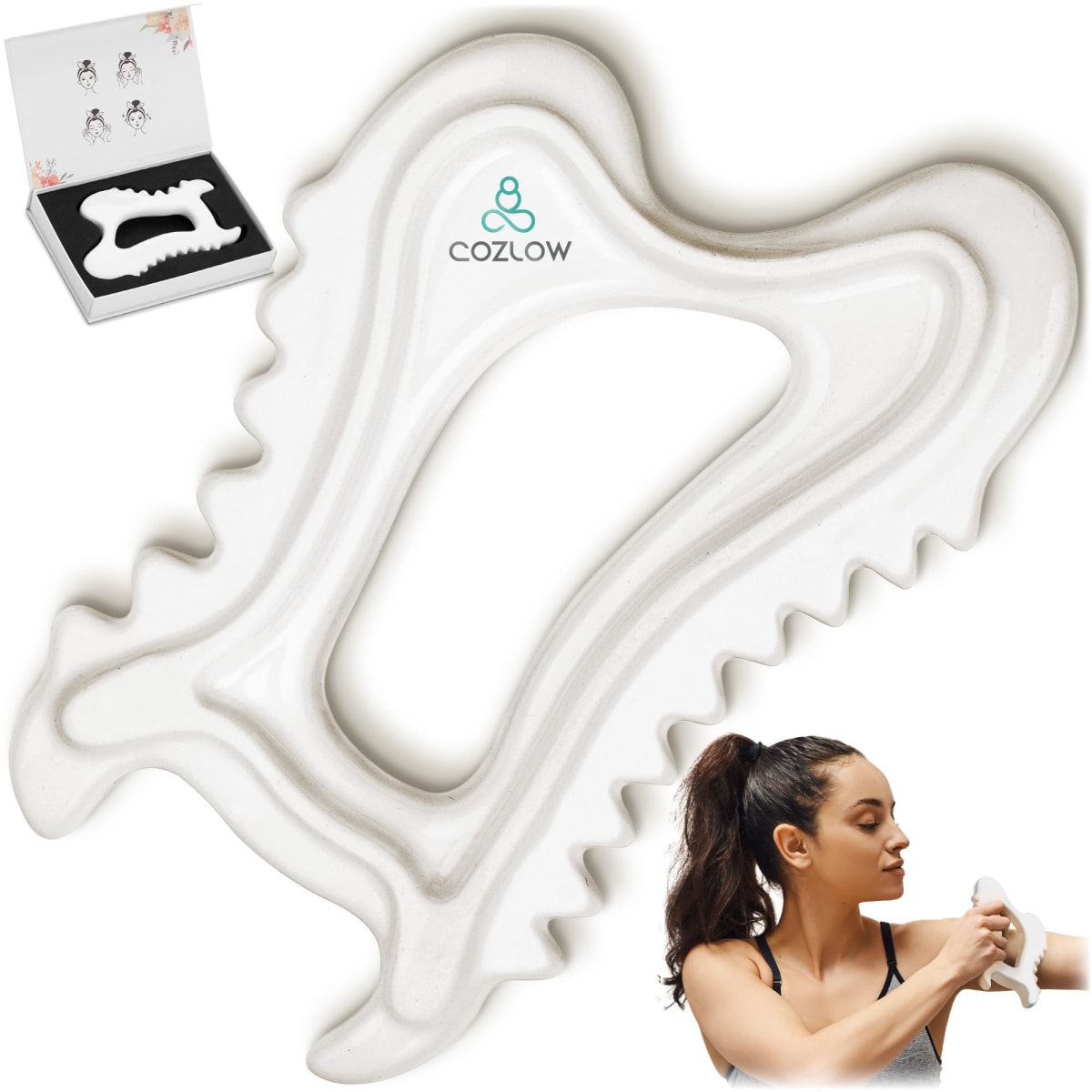 Ceramic Gua Sha Massage Tool for Face & Body - Premium Muscle Scraping Tool for Lymphatic Drainage & Fascia Massage - Trigger Point Massager for Body Sculpting & Contouring - by Cozlow