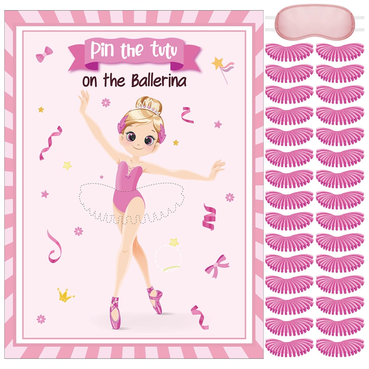 Mooliwe 18 Pcs Ballerina Party Games Pin the Tutu on the Ballerina Game Poster Stickers with Blindfolds Birthday Party Supplies Decorations for Women