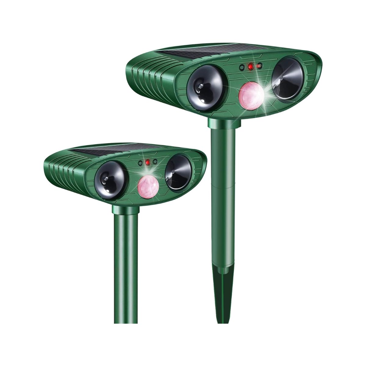 2-Pack Solar Powered Ultrasonic Animal Repeller, Outdoor Waterproof Deer Squirrel with Motion-Activated Sensor Strobe Light, for Cats, Raccoons, Skunks, Rabbits and More