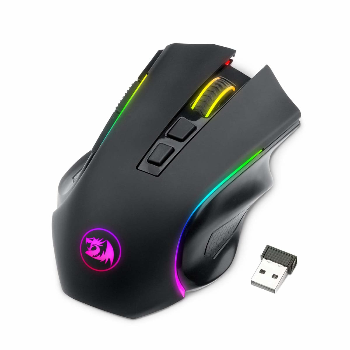 Redragon M602 Griffin RGB Gaming Mouse, RGB Spectrum Backlit Ergonomic Mouse with 7 Programmable Backlight Modes up to 7200 DPI for Windows PC Gamers (Black, Wireless)