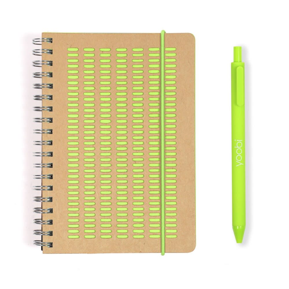 Yoobi Evolve Journal 4.5"x6.5" Spiral with Pen Lime Green Kraft