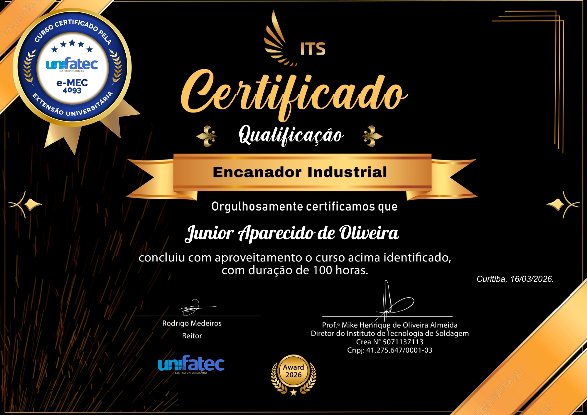 Frente do certificado