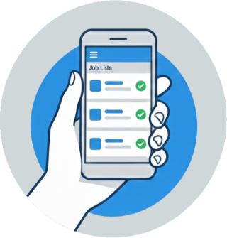 Hand holding phone showing job listings