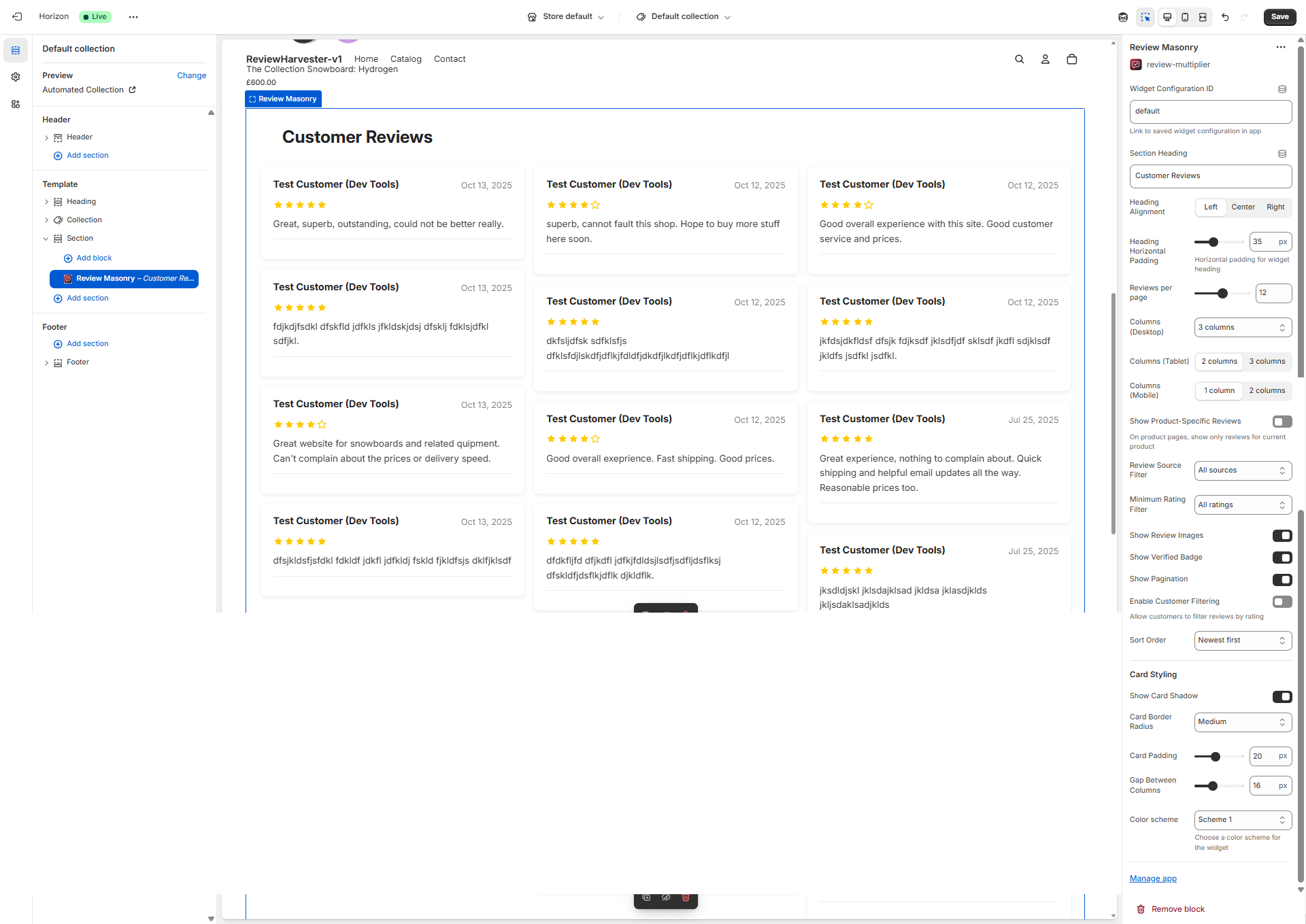 Masonry Grid Widget Settings Panel