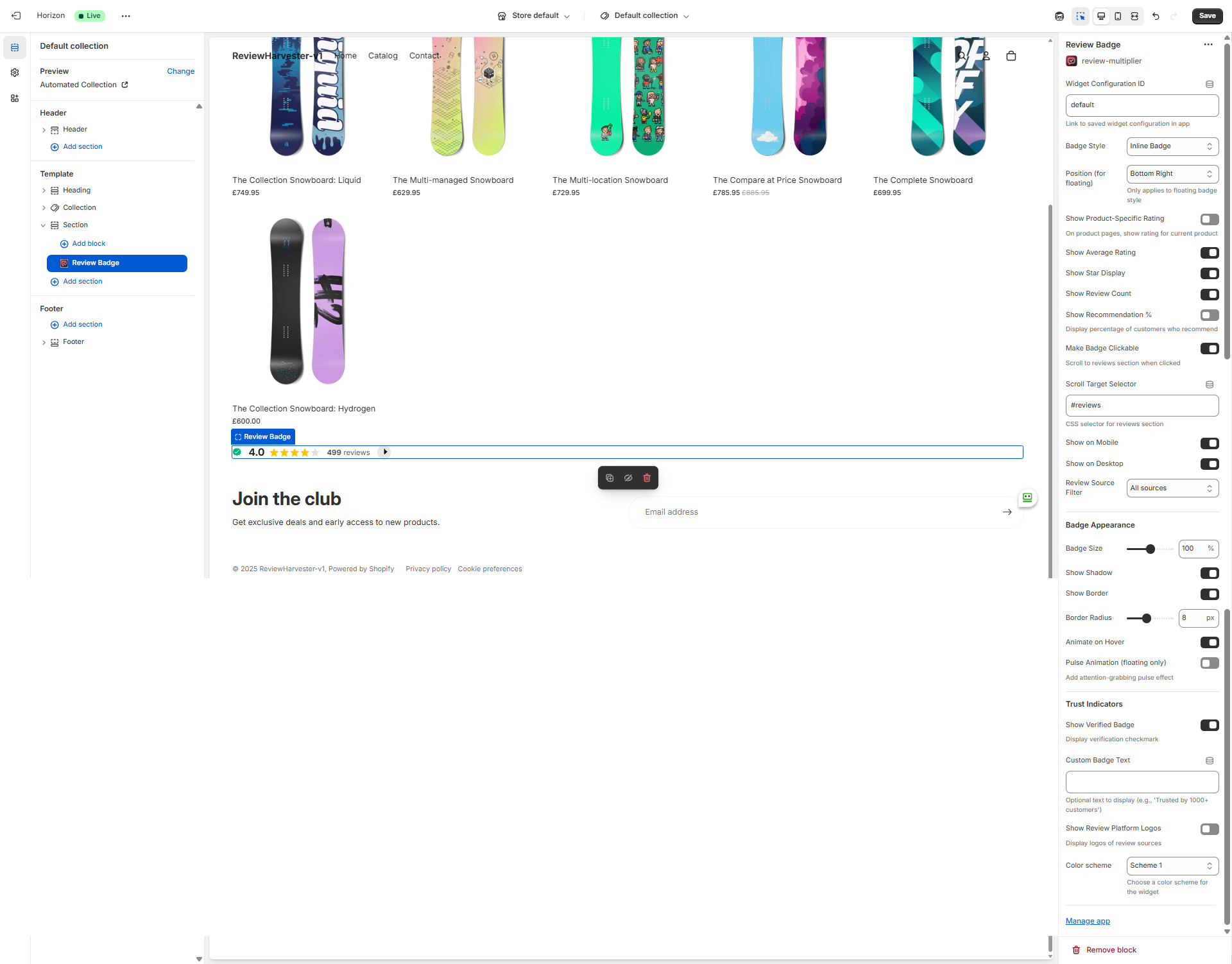 Review Badge Widget Settings Panel