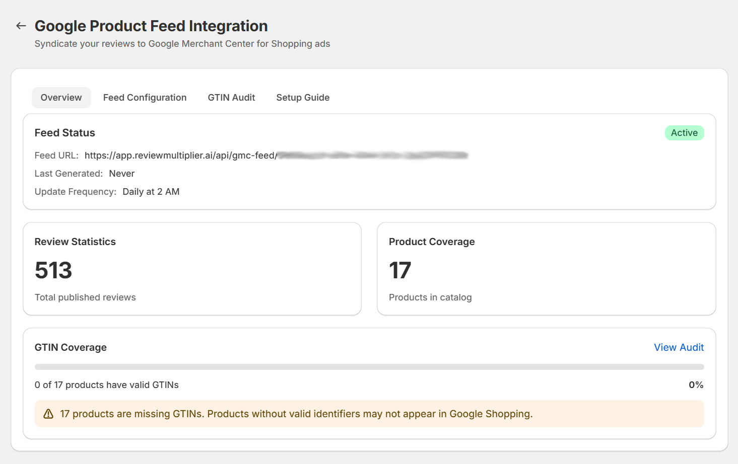 Google Merchant Center Overview Tab