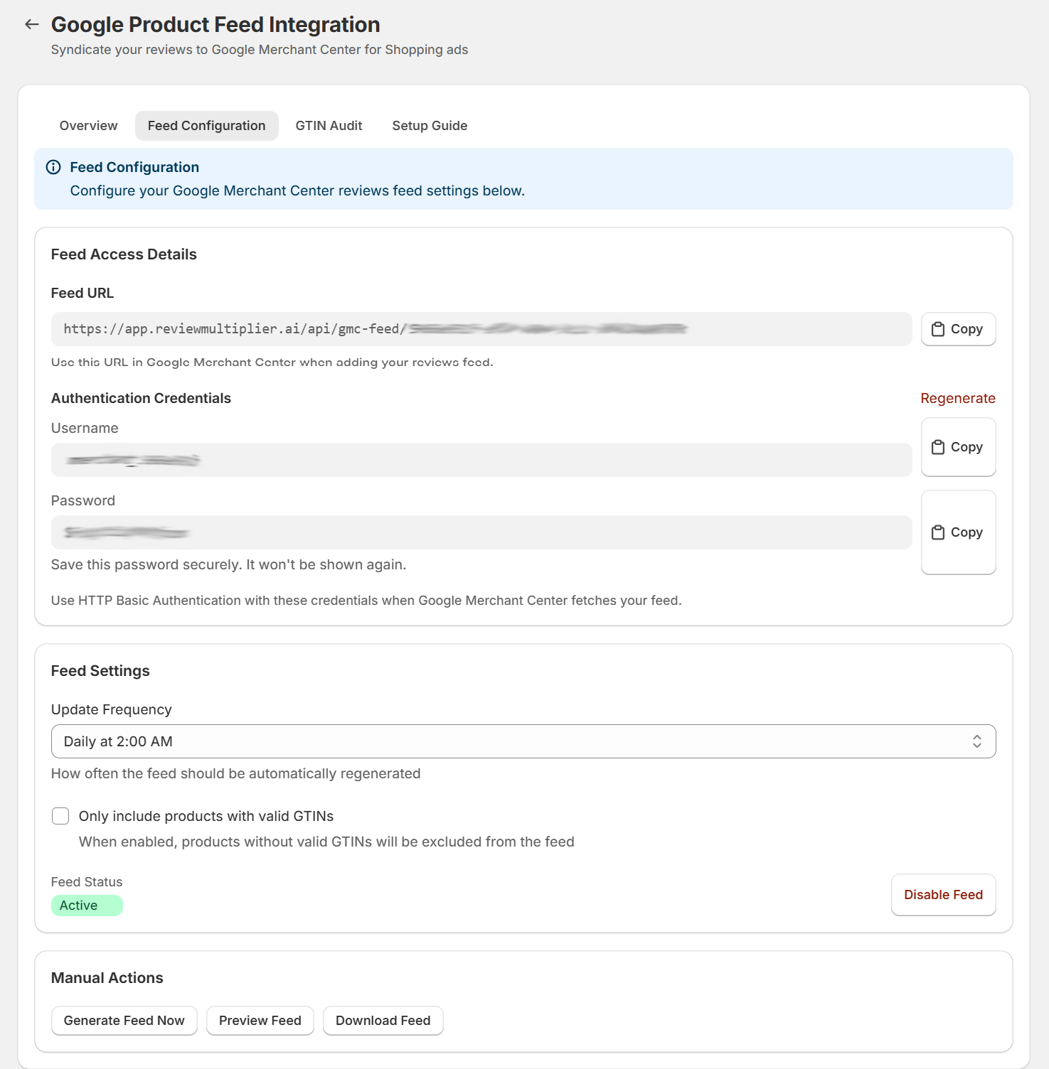 Google Merchant Center Feed Configuration Tab