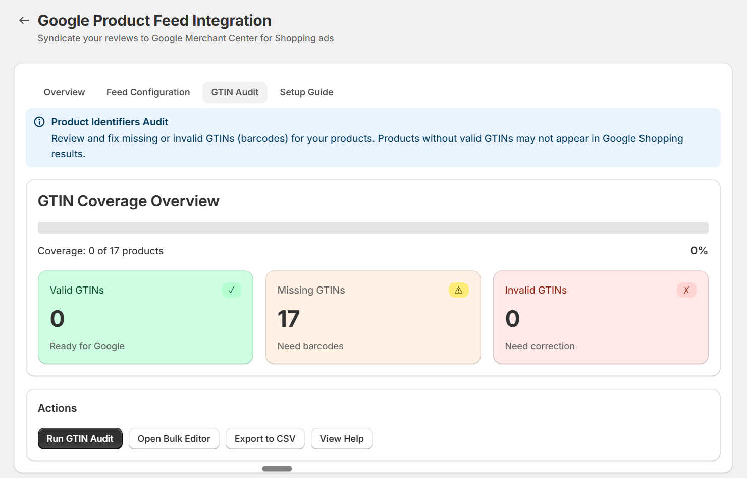 Google Merchant Center GTIN Audit Tab