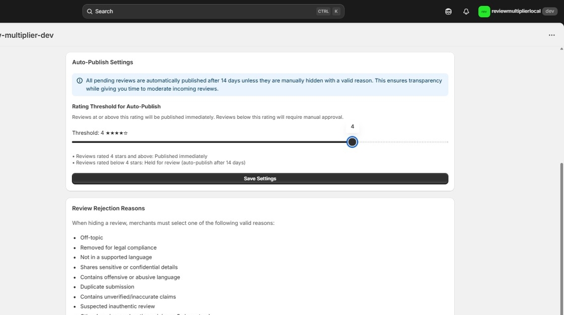 Adjust the threshold rating slider