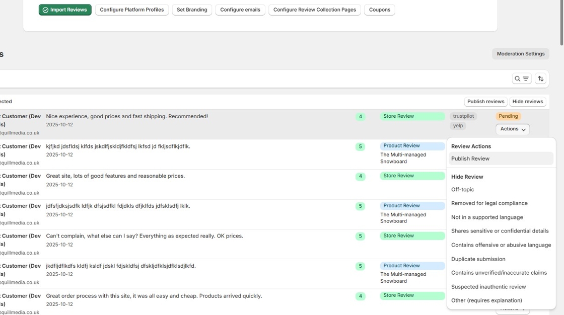 Click Publish Review
